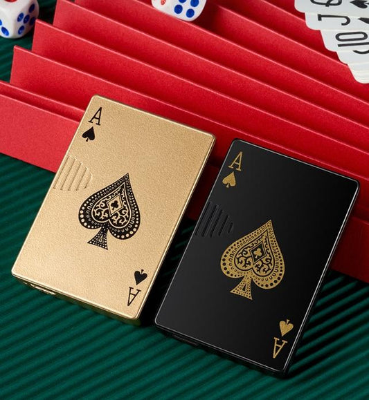 [Butane Free] Green  Flame Ace Card Lighter, Cool Lighter Windproof Poker Design, Refillable Butane Lighter, for Outdoor, Indoor, Camping, BBQ, Candle, Birthday, Gift (Without Gas)