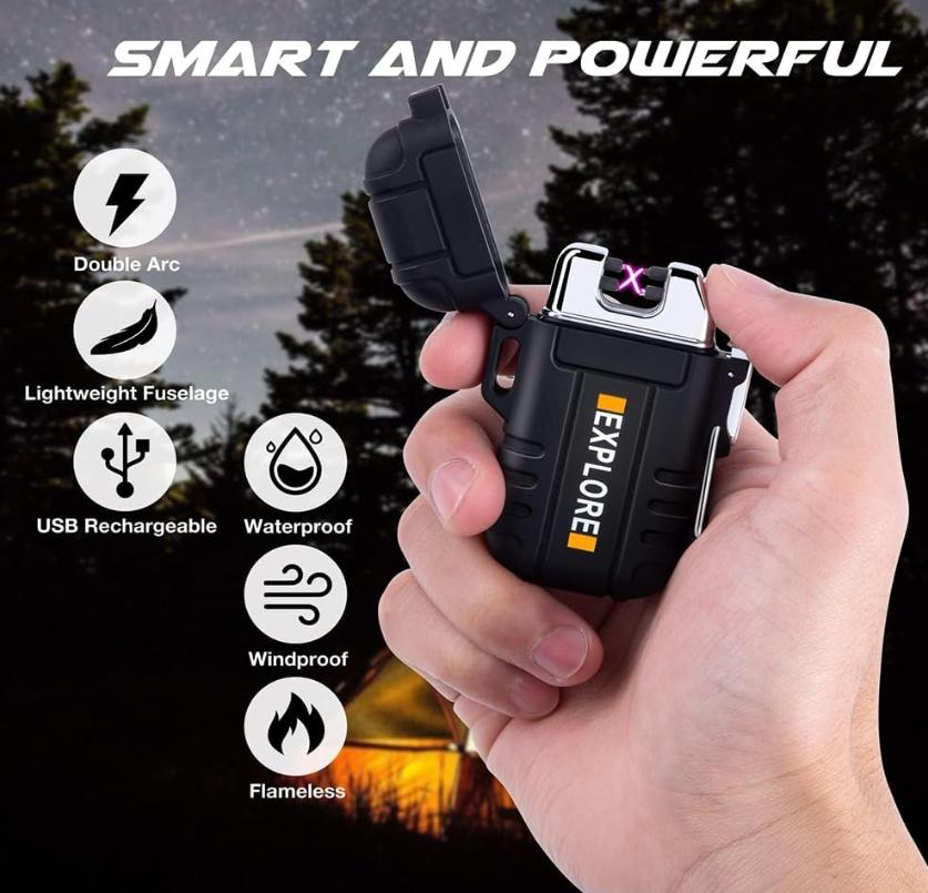 LighterFox Waterproof Electric  Dual Arc Lighter, USB Rechargeable Flameless Plasma Lighters